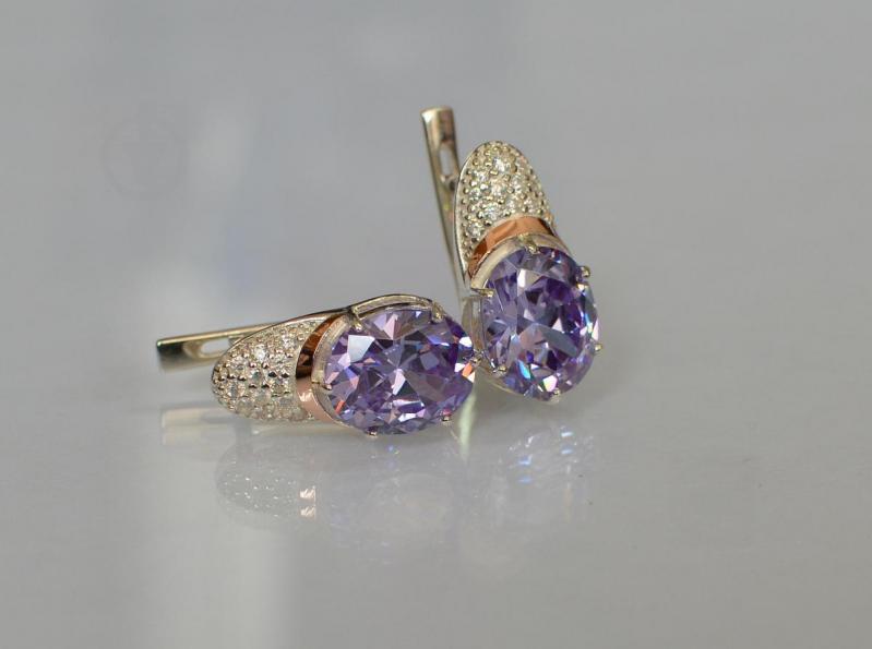 Серебряные серьги с золотыми накладками 122s-5 Лаванда (Sil-751)