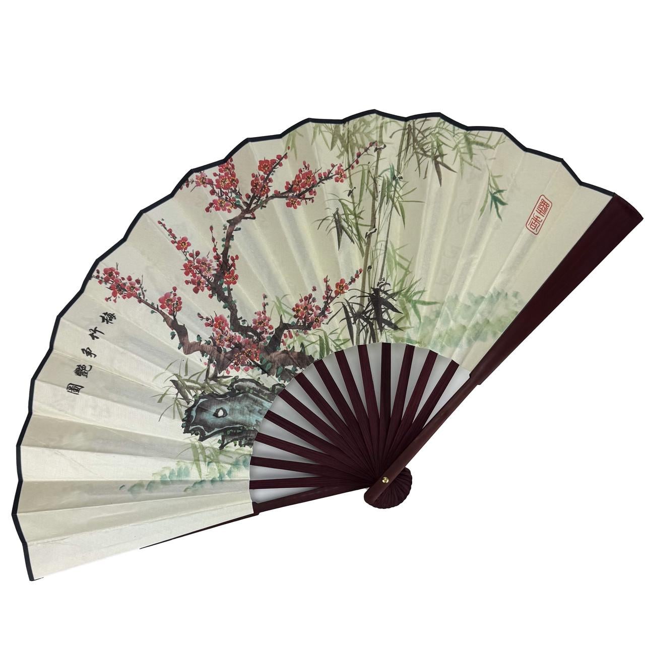 Веер двухсторонний Сакура и бамбук 33х58 см Серый (C5933)