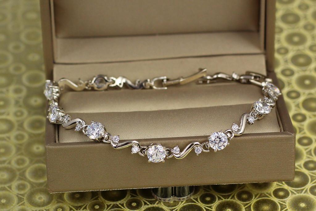 Браслет Xuping Jewelry Волна с крупными камнями 17 см x 5 мм Серебристый