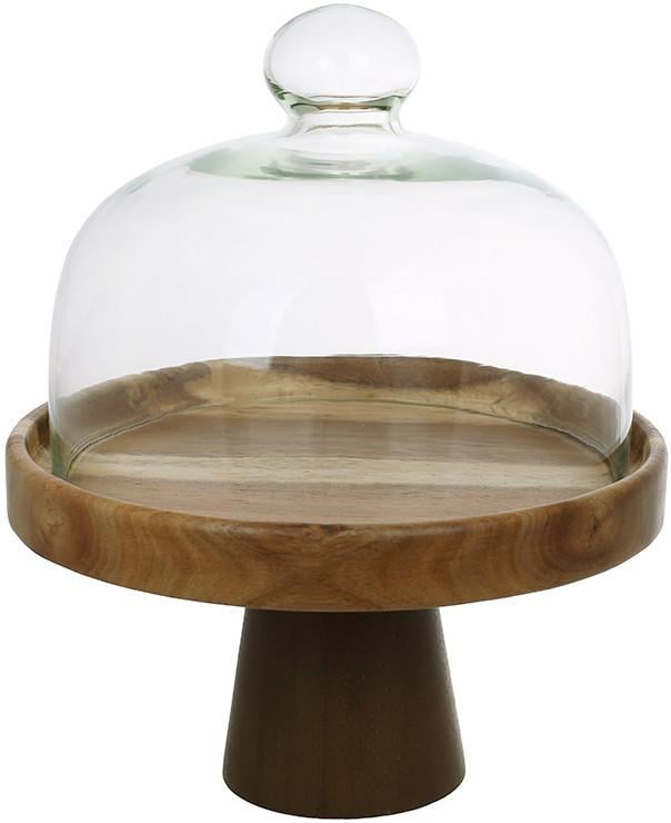 Блюдо из акации для торта Wooden Rock со стеклянной крышкой Ø 20х24 см