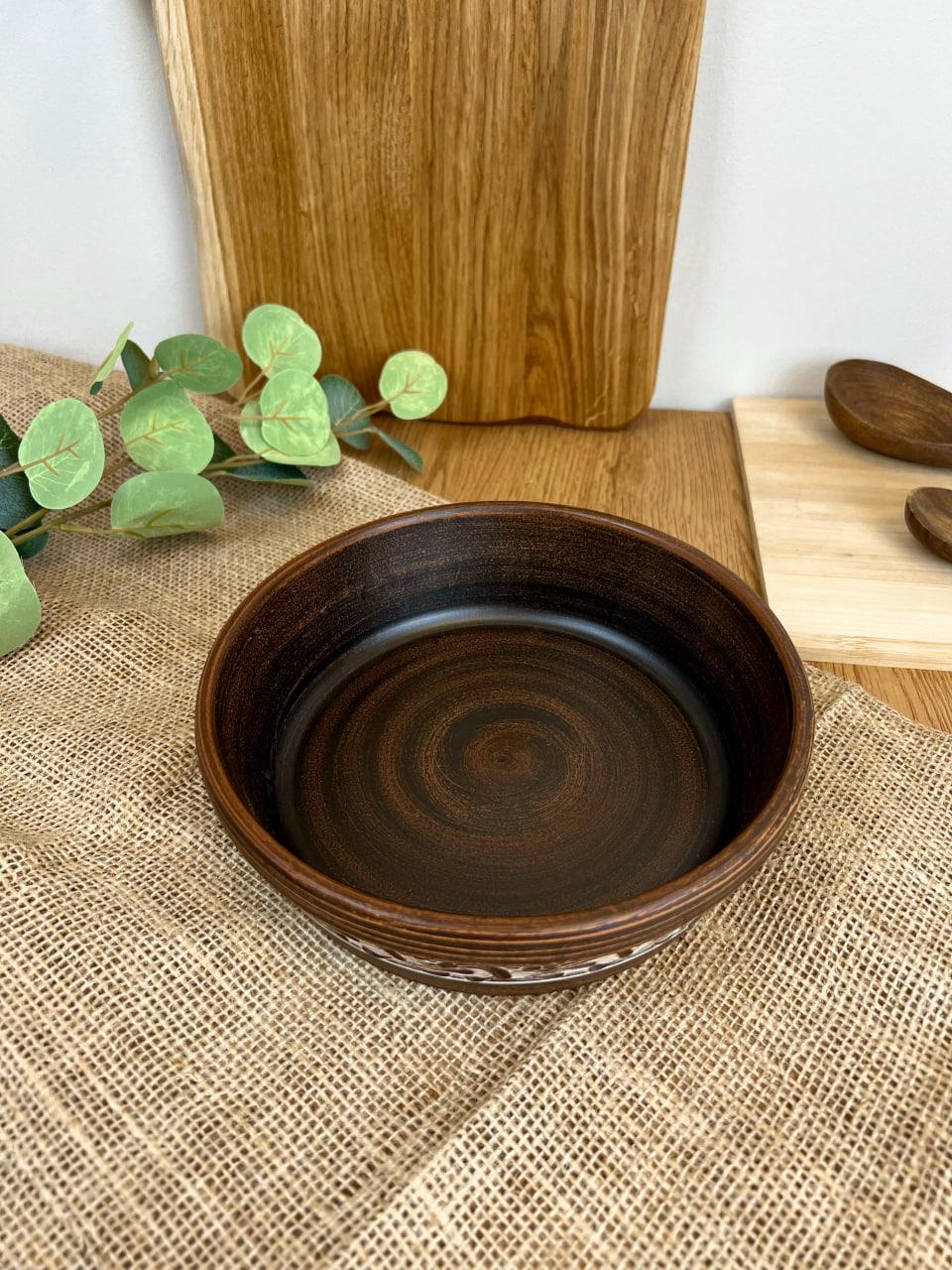 Миска под бануш керамическая глиняная резная ангоб 1,1 л (3001-14)