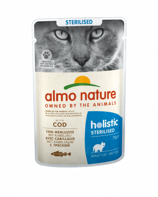 Влажный корм Almo Nature с треской для стерилизованных кошек кусочки в желе 70 гр.