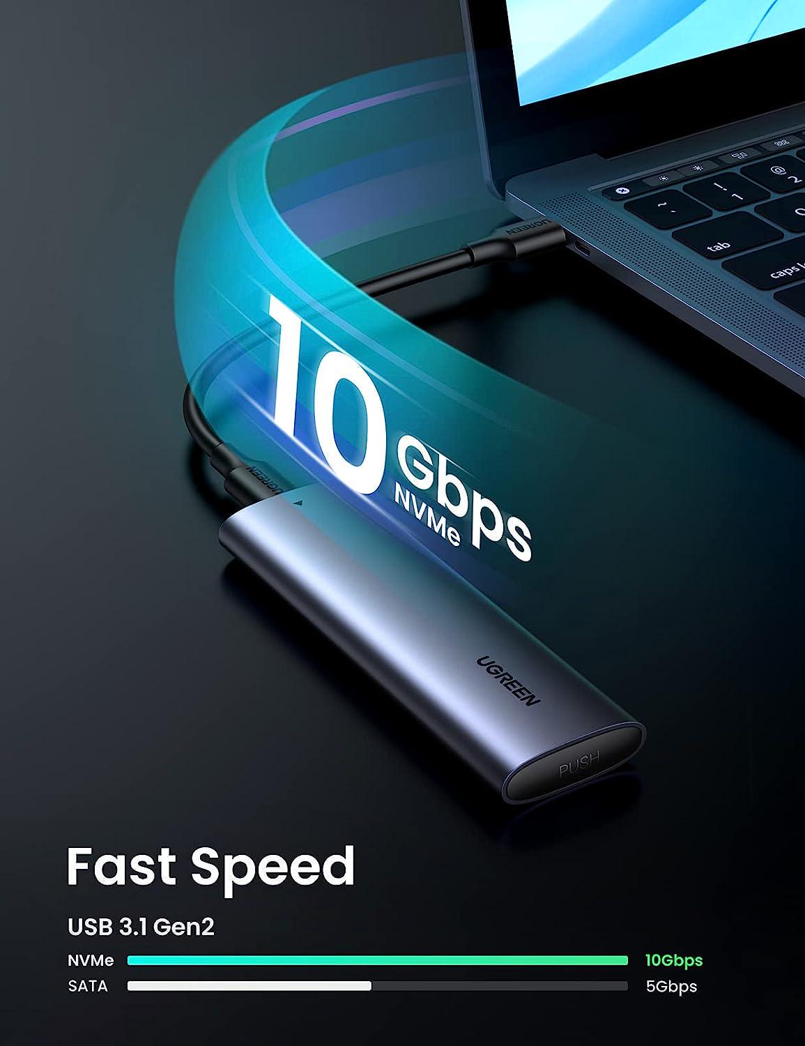 Корпус UGREEN для M.2 NVME SSD PCI-e дисків 10 Гбіт/с з Кабелем Type-C Type-C M та B&M 2230/2242/2260/2280 0,5 м Сірий (10902) - фото 6