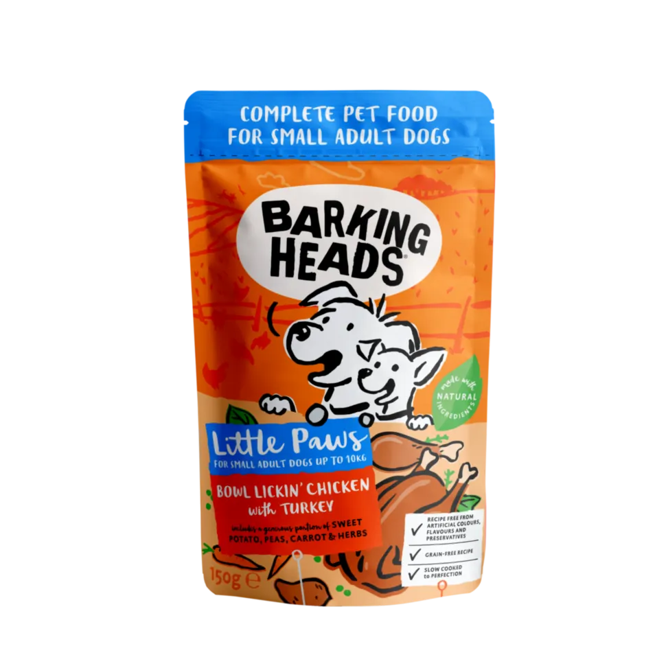 Корм влажный для взрослых собак Barking Heads Bowl Lickin' CHICKEN&TURKEY с курицей/индейкой/овощами и зеленью 150 г (24681355)