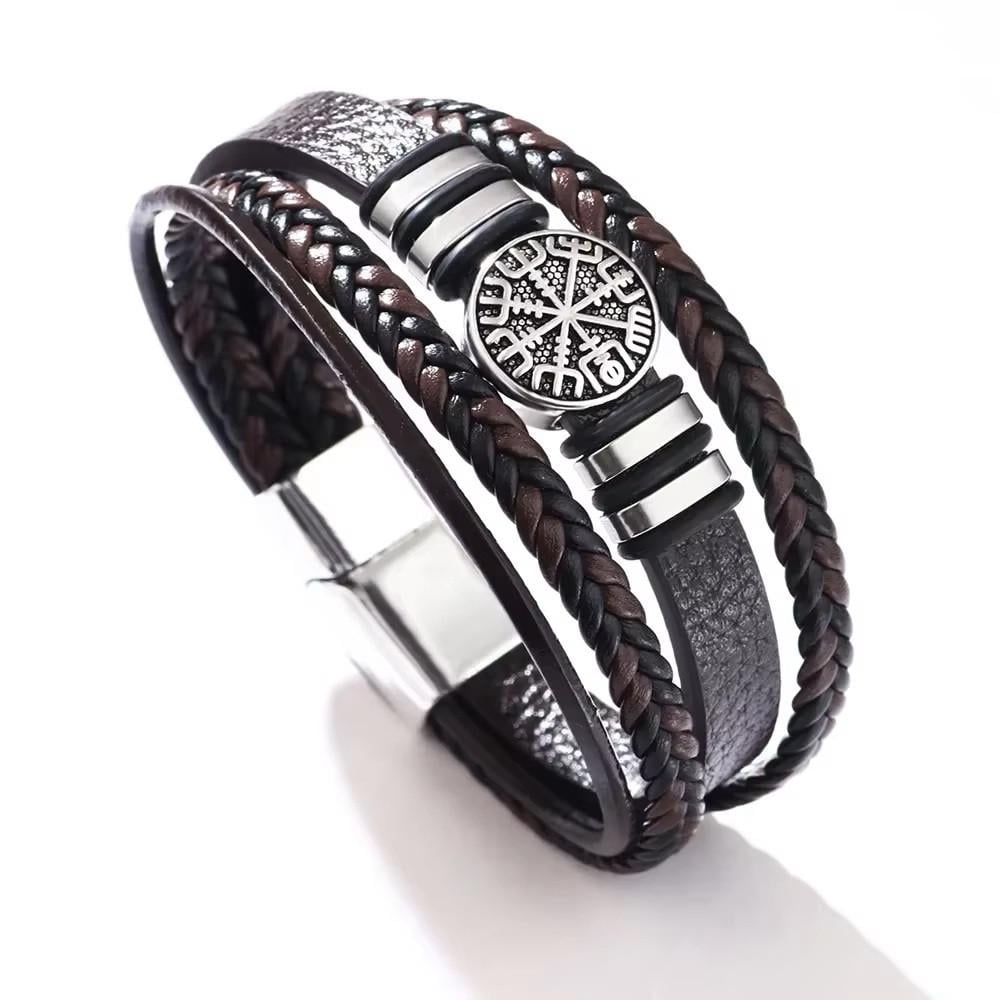 Браслет шкіряний багатошаровий Вегвизир Type VB 18 см Brown (2497849115)