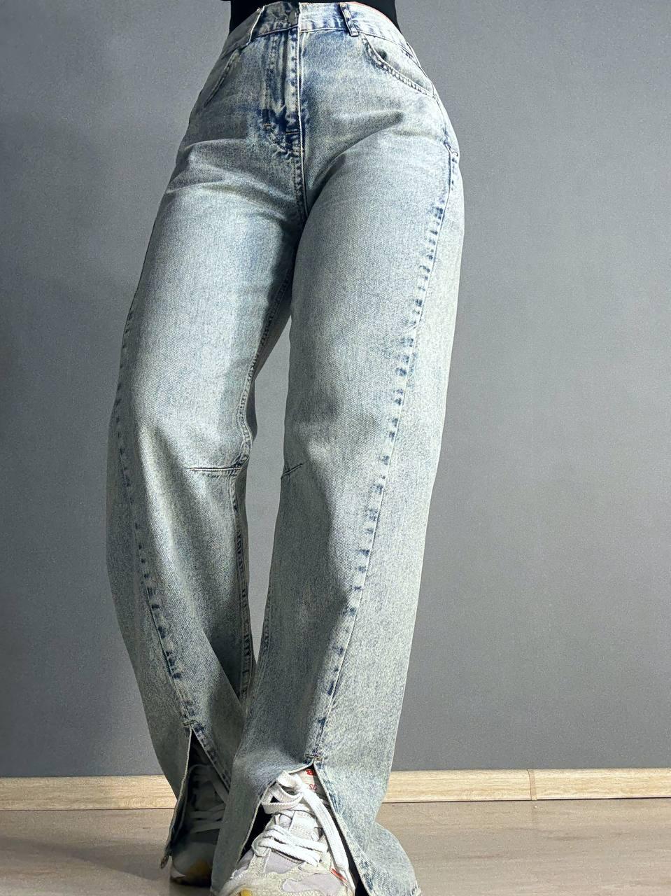 Джинси жіночі ITS Basic 3055 LOOSE FIT косий шов розріз знизу прямі р. 36 Сіро-зелений (1408) - фото 7