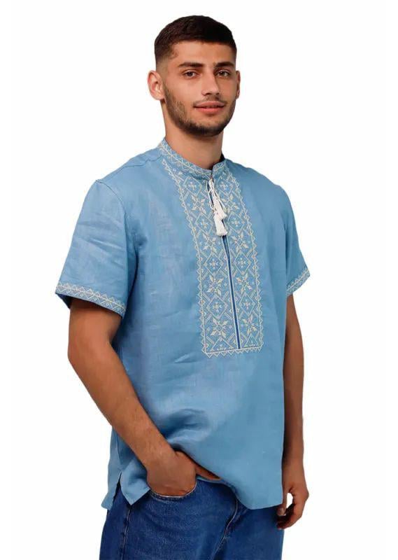 Вышиванка мужская р. 52 Голубой (285) - фото 6