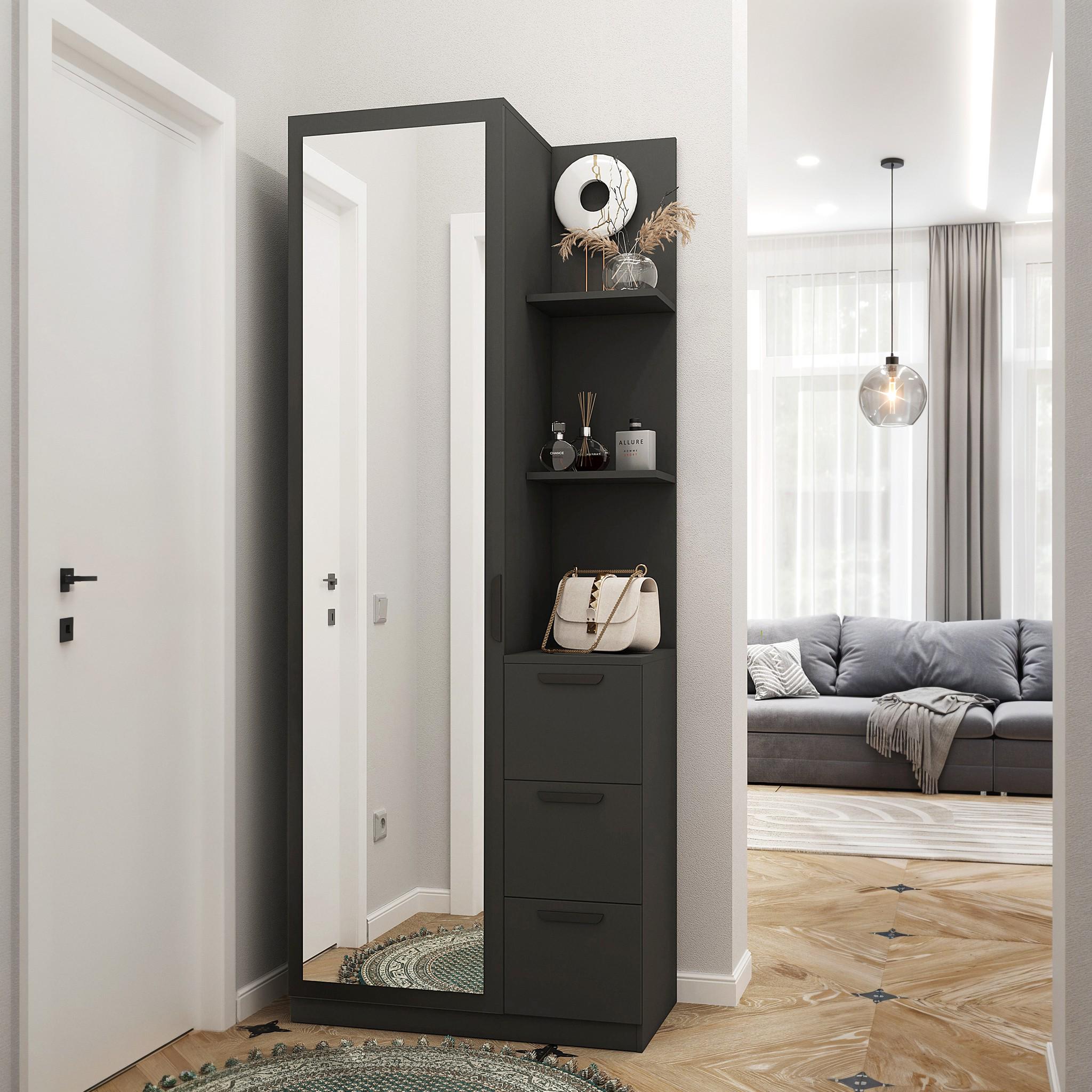 Гостиная с зеркалом и полками N-1 Left 800х400х2000 мм Антрацит