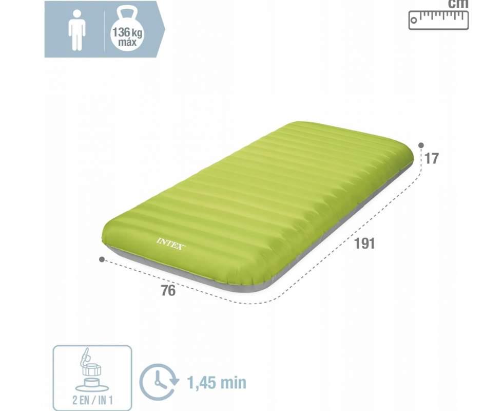 Надувной матрас одноместный велюровый Intex с электронасосом USB и сумкой 76x191x17 см Зеленый (64097) - фото 3