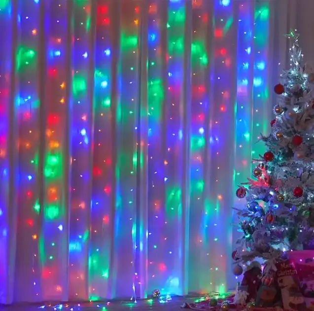 Гірлянда завіса Штора на вікно 200LED 3х2 м USB різнокольорове світіння з низьким енергоспоживанням (opt-15203) - фото 3