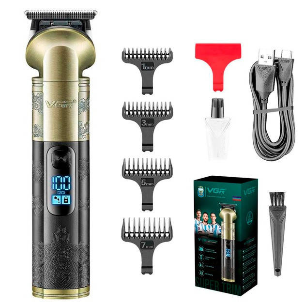 Тример акумуляторний VGR V-296 4 насадки LED дисплей/USB зарядка (ML-04794)