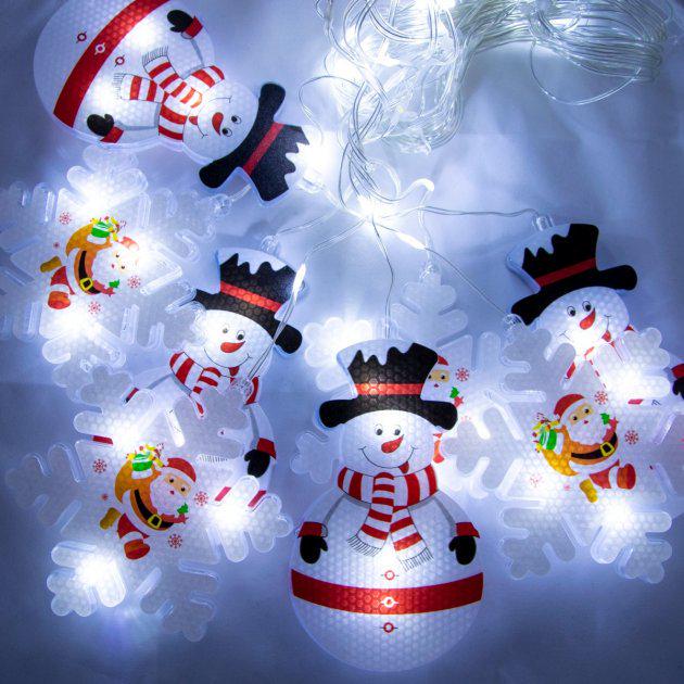 Гирлянда Xmas 3D Снеговики и снежинки 3x0,70 м 95 LED Белый (f2d824ed)