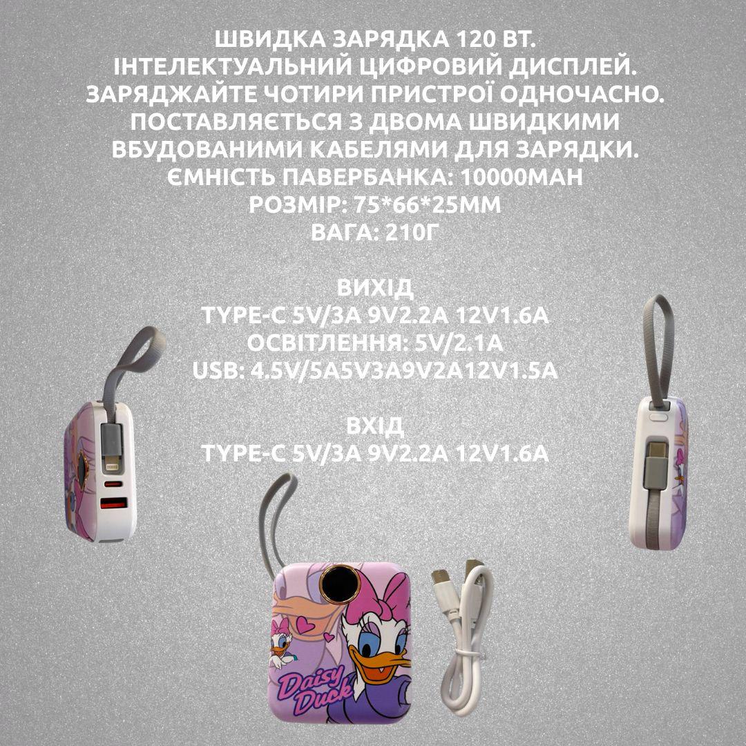 Павербанк зі швидкою зарядкою Lotso з двома вбудованими кабелями Type-C/Lightning 10000 mAh 120W (Powerbank_13_Lotso) - фото 2 Павербанк зі швидкою зарядкою Lotso з двома вбудованими кабелями Type-C/Lightning 10000 mAh 120W (Powerbank_13_Lotso) - фото 2