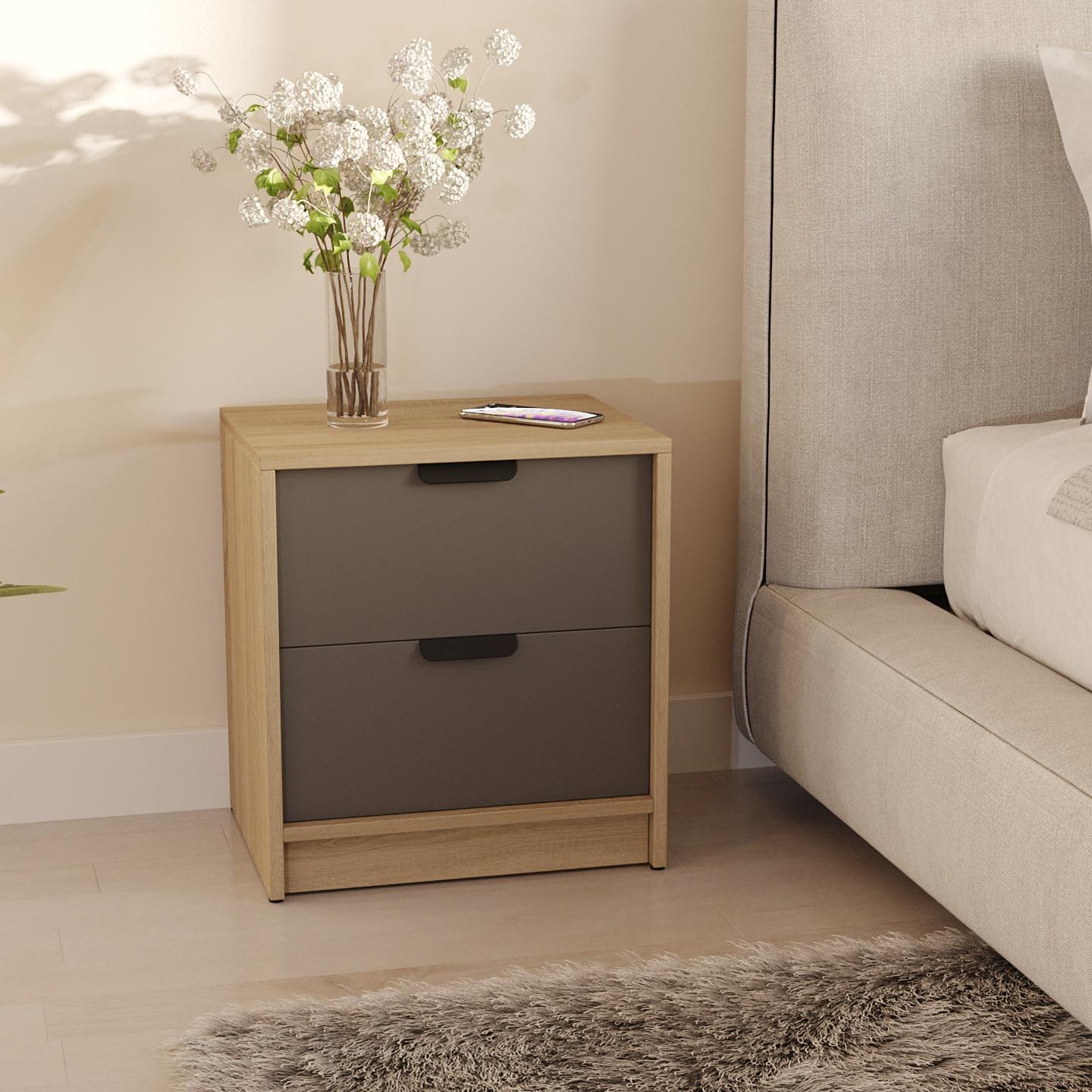 Тумба приліжкова з двома ящиками 450x490x350 мм Дуб сонома/Антрацитовий (mt-203-sn-an)