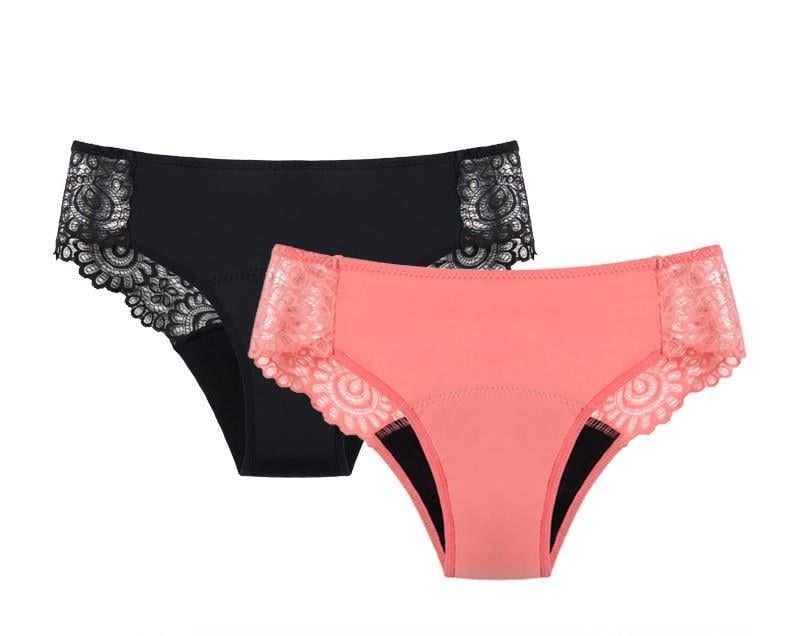 Набор из двух трусиков для месячных з кружевной вставкой ссади со средней посадкой M Розовый/Черный