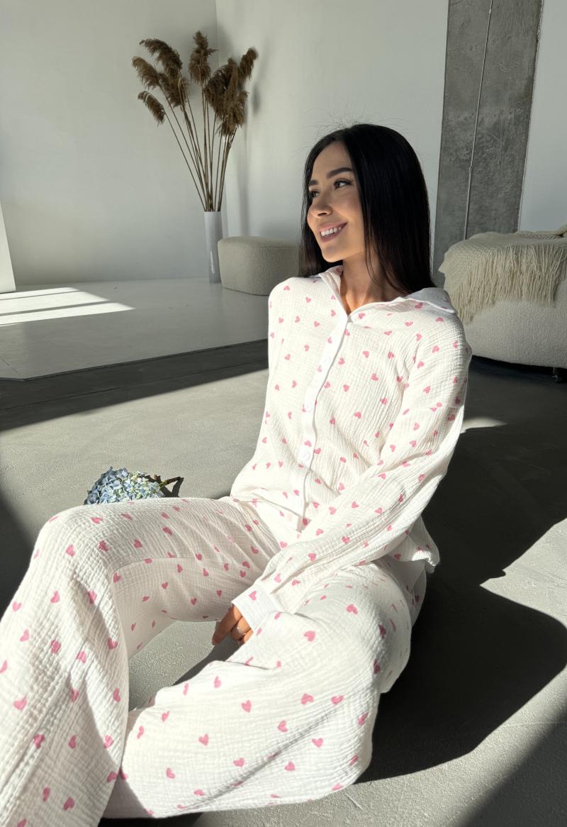 Піжама жіноча з мусліну M Рожеве сердечко велике (MR26227770) - фото 4 Піжама жіноча з мусліну M Рожеве сердечко велике (MR26227770) - фото 4