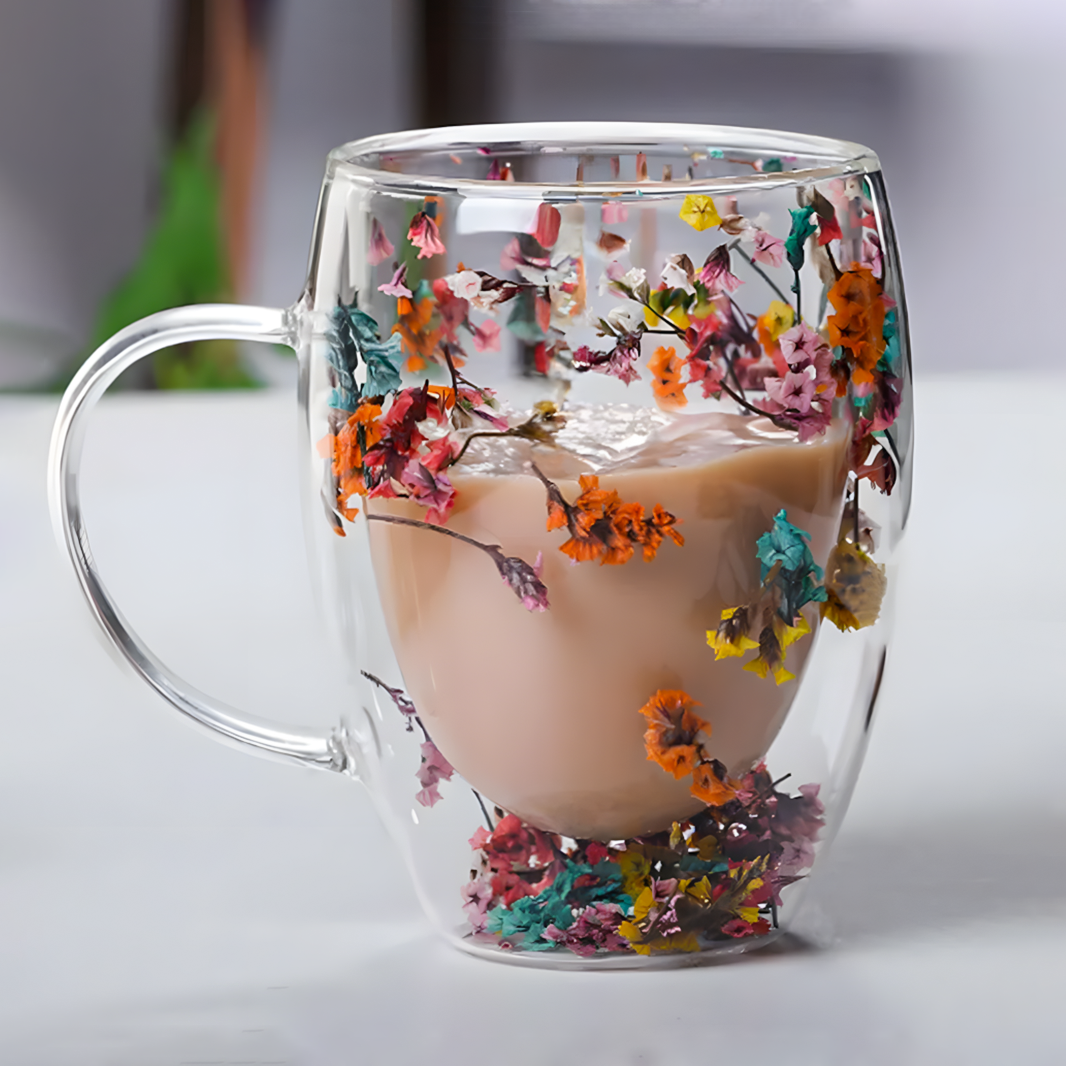 Чашка стеклянная с двойным дном и сушеницами 350 мл (37-118168)