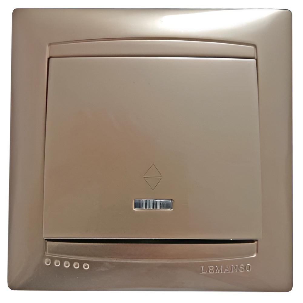 Выключатель одноклавишный Lemanso Сакура проходной с подсветкой Золотой (LMR1203) Выключатель одноклавишный Lemanso Сакура проходной с подсветкой Золотой (LMR1203)