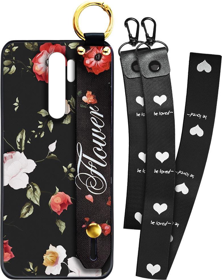 Чехол SHLab для Xiaomi Redmi Note 8 Pro Flower Black + два ремешка с карабином (25861)
