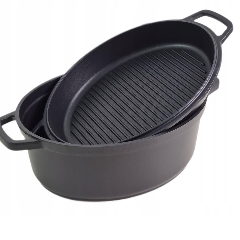 Кастрюля овальная алюминиевая антипригарная с крышкой сковорода-гриль 3,3 л (MR-4126)