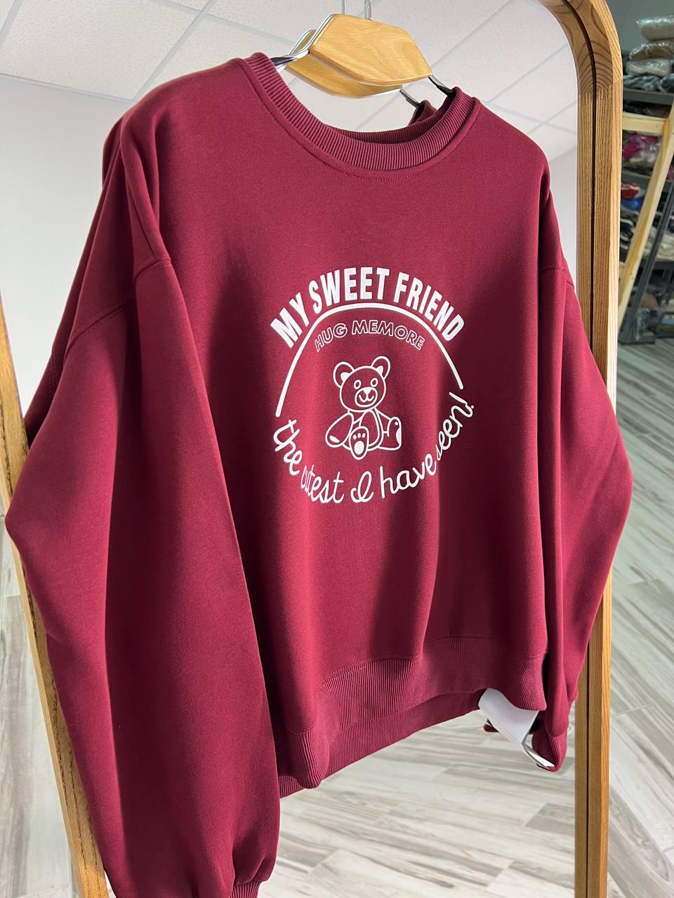 Світшот жіночий A-N 25057 з малюнком ведмедиком попереду середньої довжини комфорт OS Бордовий (3340) - фото 3 Світшот жіночий A-N 25057 з малюнком ведмедиком попереду середньої довжини комфорт OS Бордовий (3340) - фото 3