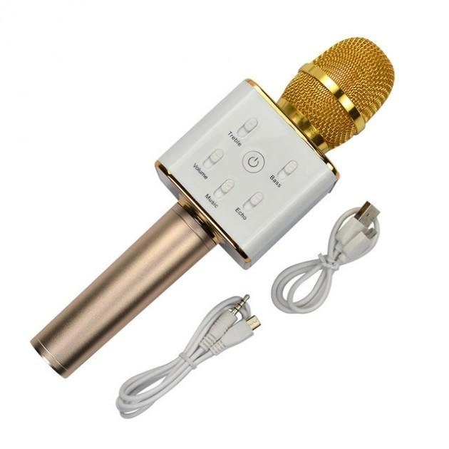 Мікрофон-караоке бездротовий в коробці Q7 Золотий