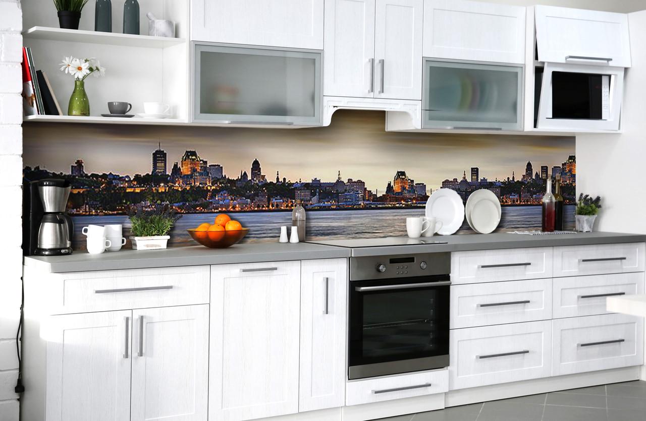 Кухонный фартук Город на закате из самоклеющейся виниловой пленки 60х300 см Синий