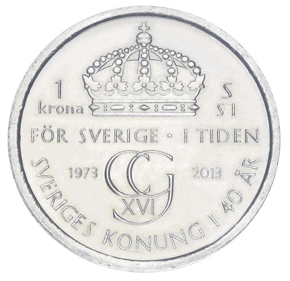 Коллекционная монета Швеция 1 крона 2013 UNC 40 лет правления Короля Карла ХVI Густава (М18941)