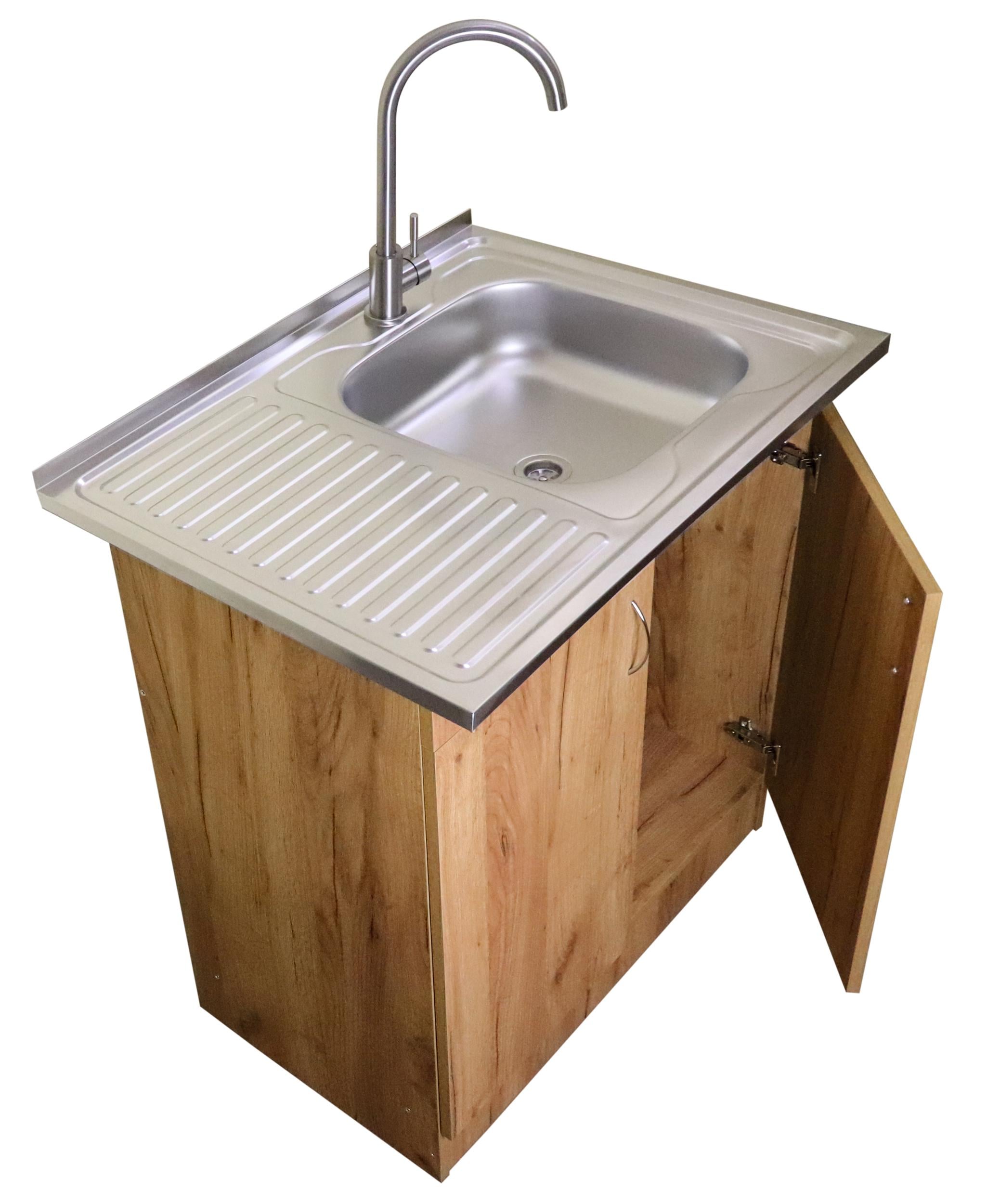 Мийка з тумбою AQUAMILL VAVILON 80 економ ліва/права та змішувач з нержавіючої сталі AquaMill ARCO Дуб тахо