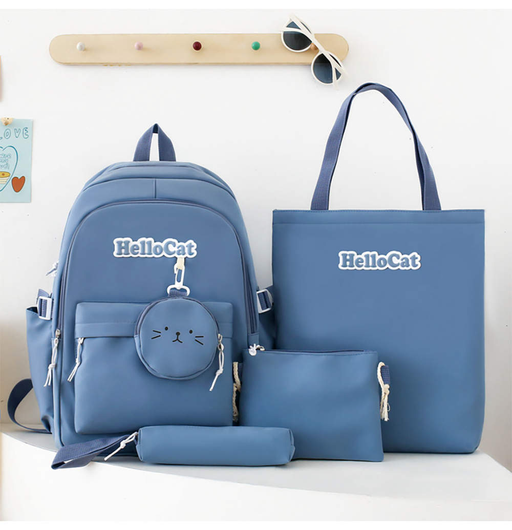 Школьный рюкзак для девочки Hello Cat 5в1 5-11 класс Голубой (27668053)