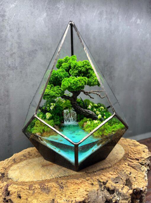 Флорариум Бонсай у реки в капле с водопадом – 21х15 см