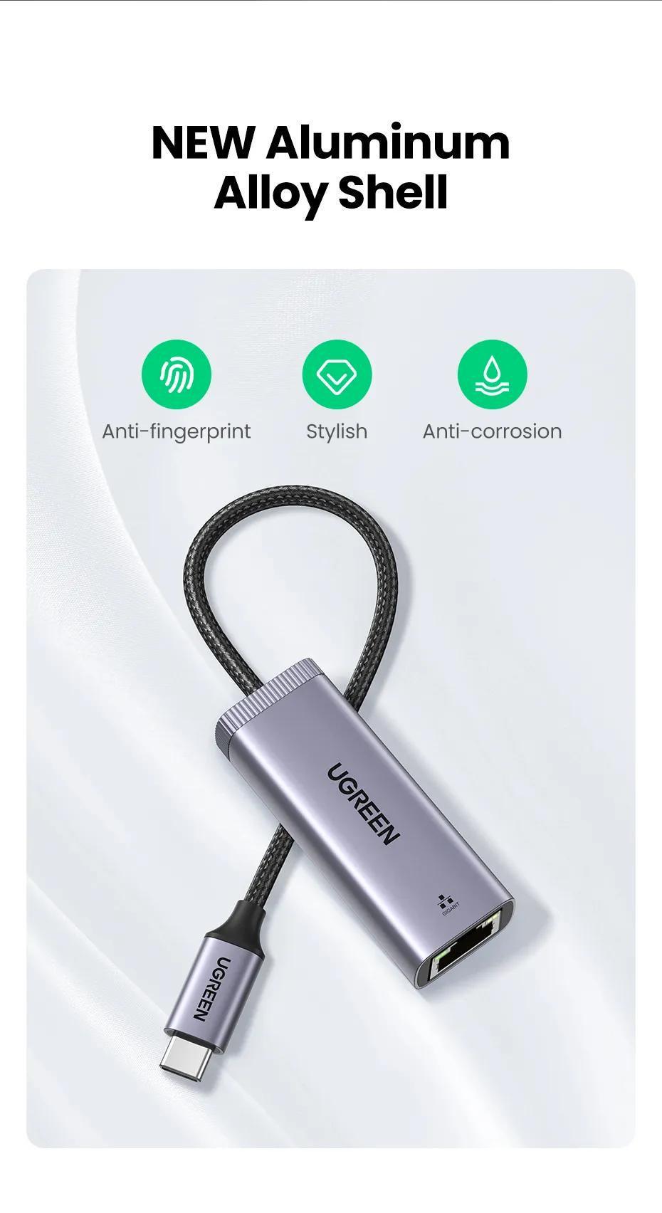 Мережева карта UGREEN Type-C-Ethernet 1 Гбіт/с LAN USB 3.1 Gen 1-RJ45 1000 Мбіт/с металевий Сірий (40322) - фото 12