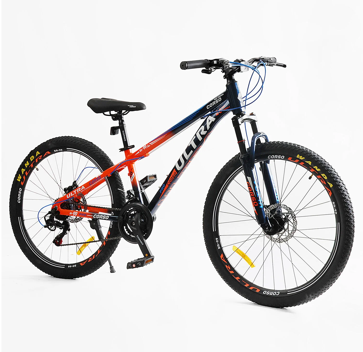 Велосипед спортивный Corso ULTRA рама алюминиевая 26" 13" оборудование Shimano 21 скорость Черно-оранжевый