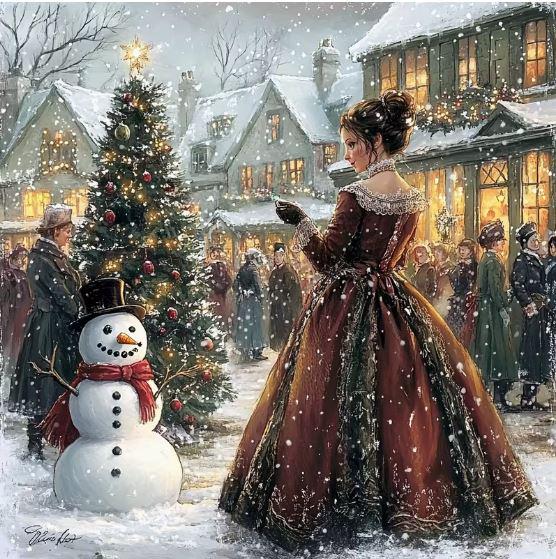 Набір для вишивання хрестиком JOZYSH Різдвяний бал у старому місті 14CT канва Аїда з нанесеним малюнком 40x40 см (2876542013)