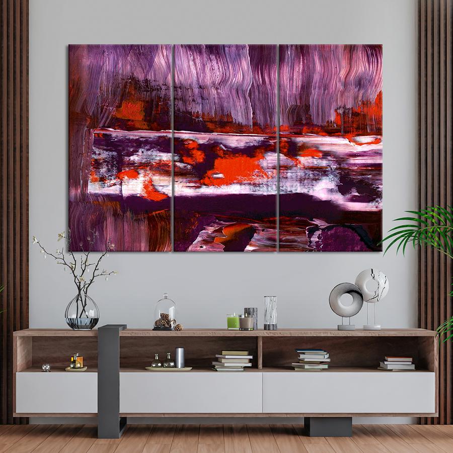 Картина абстракция Мазки красной краски на сиреневой абстракции 156x100 см (A963-3)