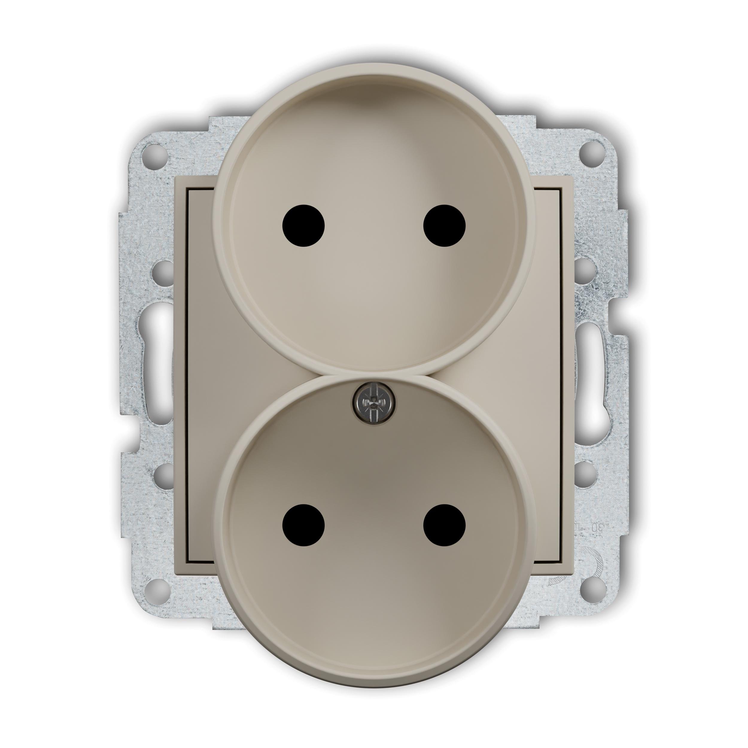 Розетка двойная Karlik Mini без заземления со шторками внутренняя Taupe (60MGPR-2p)