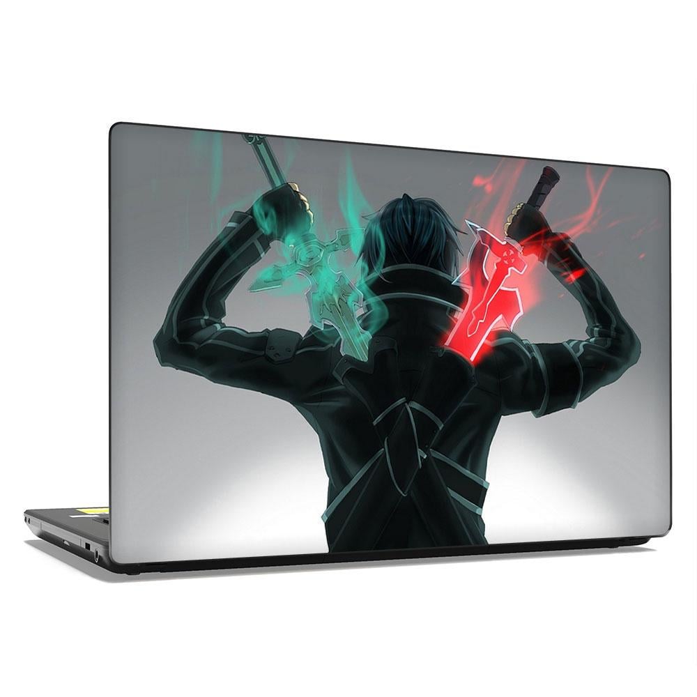 Декоративная наклейка на ноутбук 15,6" Аниме Кирито с двумя мечами 380х250 мм (100446)