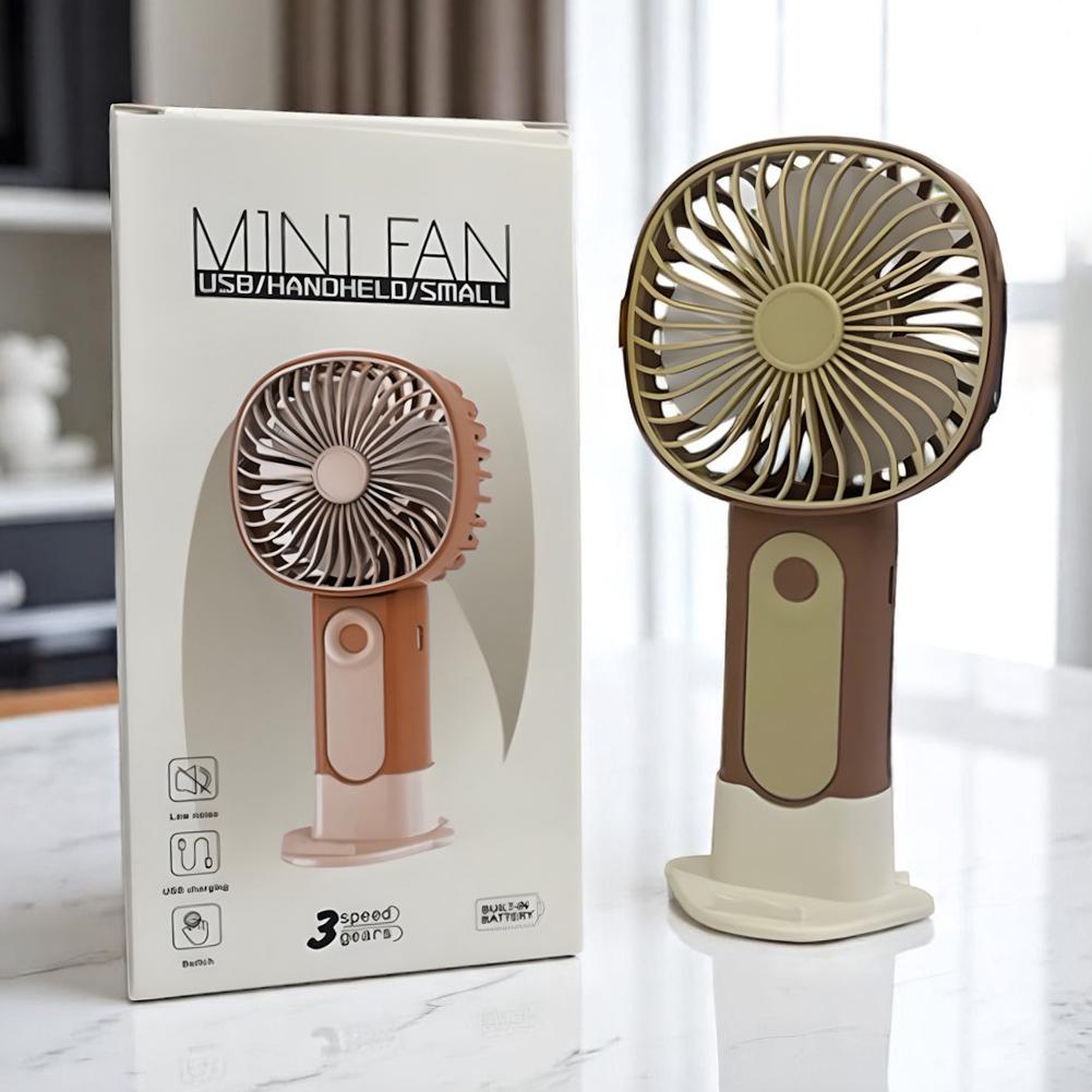 Портативний вентилятор на акумуляторі з USB 3 режими Коричневий