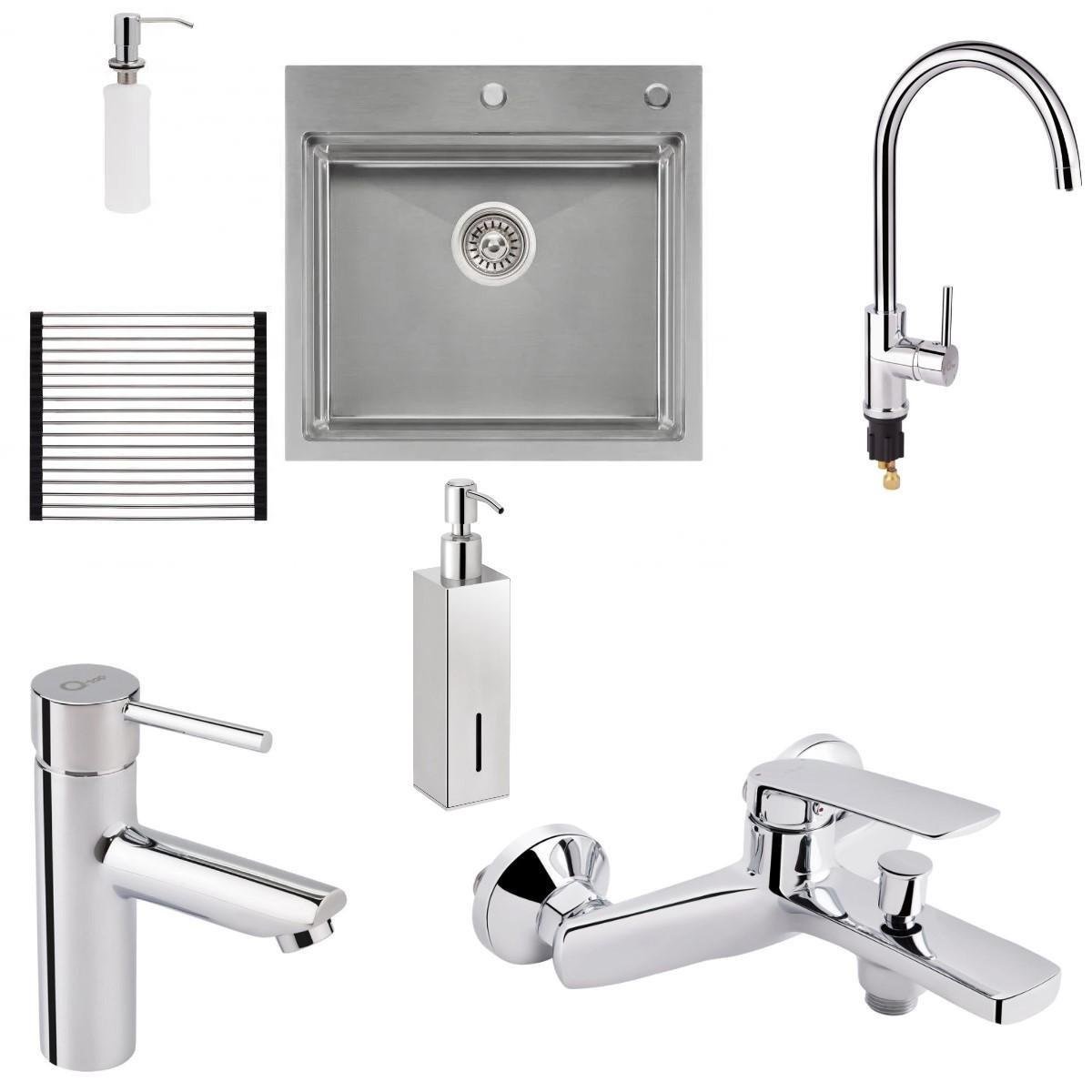Набор мойка 5050/кран с подключением к фильтру воды/кран в ванну/кран для умывальника/Qtap дозатор