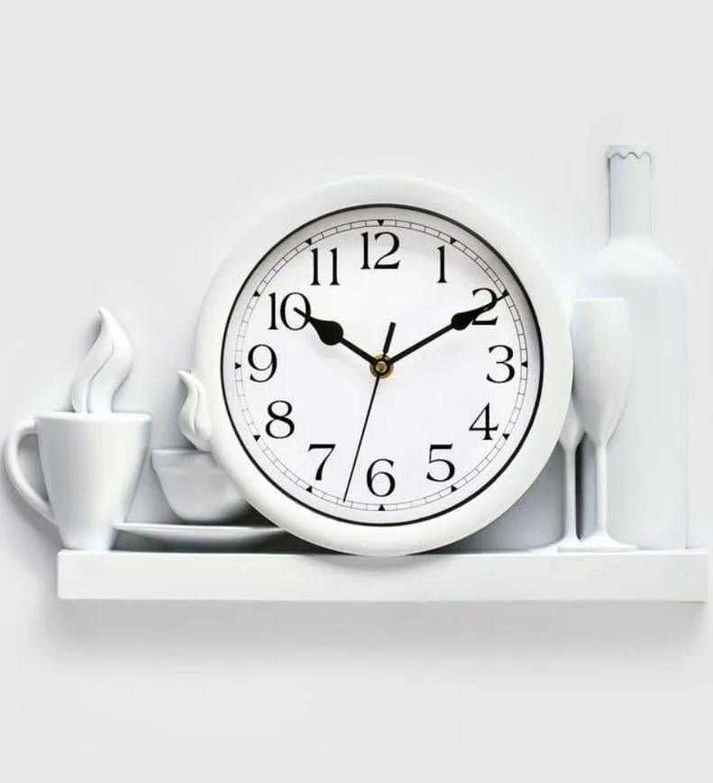 Годинник настінний Чашка кави і пляшка вина 40 см Білий (21754285)