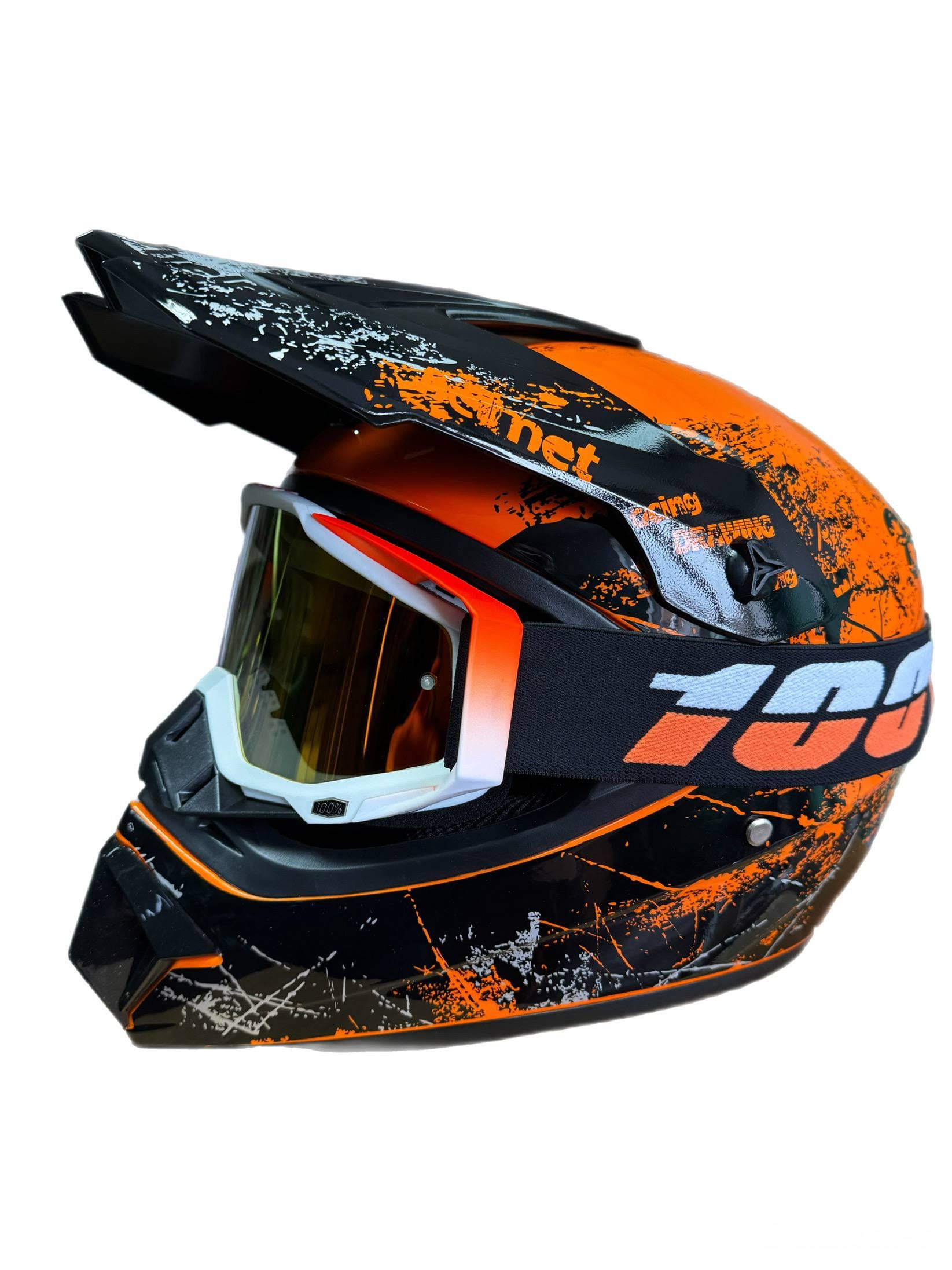 Мотошлем эндуро кроссовый Helmet Orange L Оранжевый и очки Profi 100% Оранжевый (0169)