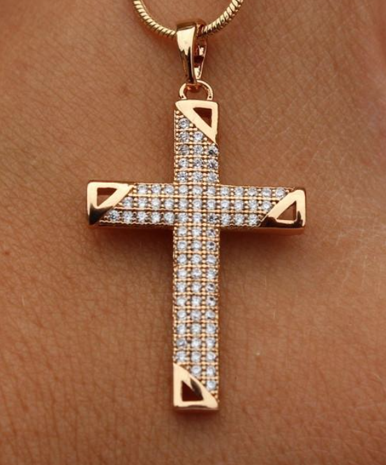 Крестик Xuping Jewelry Ровные края с фианитами 3 см Золотистый