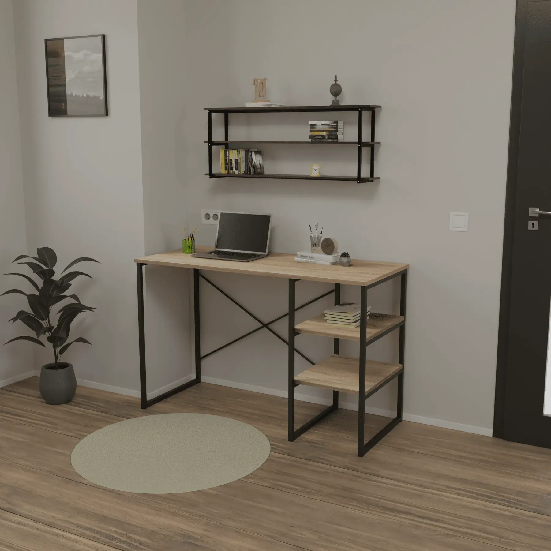 Стол письменный Неман 118х54х75 см Дуб сонома/Черный (136569)