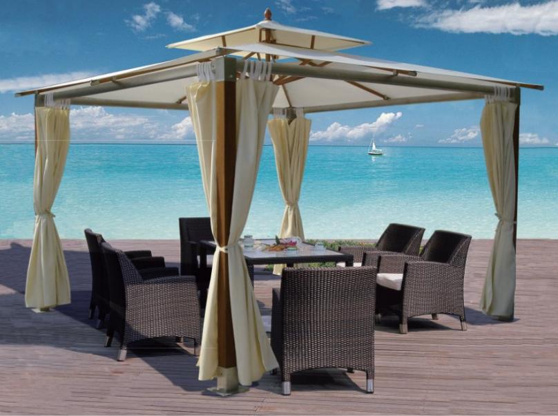 Беседка садовая с двойной крышей Ривьера Люкс водонепроницаемая со шторами 3/4 м (003)