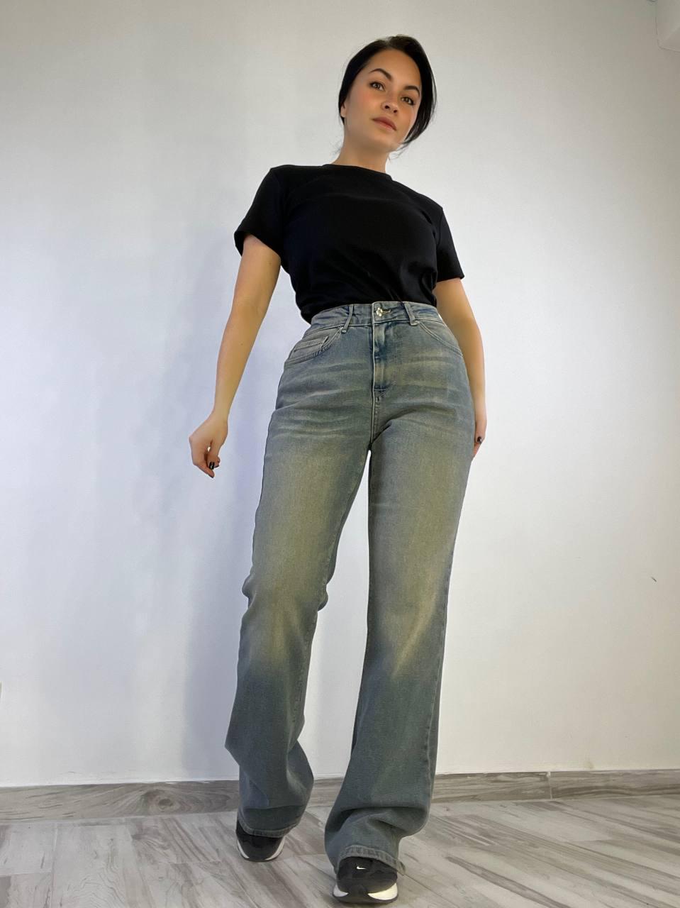 Джинсы женские Zeo Basic 4679 клеш от колена высокая посадка стрейчевые винтажные р. 34 Голубой (3631) - фото 5