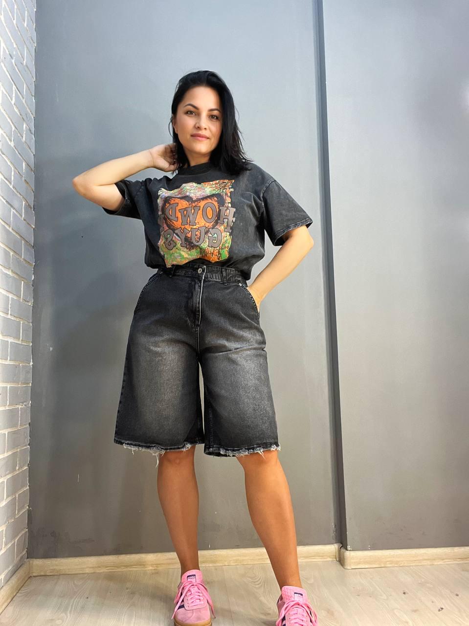 Шорты женские джинсовые Q-4 Denim 544-24 бермуды косые карманы длина до колен рваные р. 33 Черный (2352) - фото 6