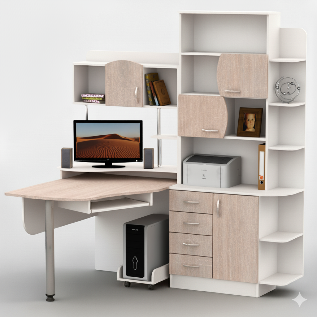 Стіл комп'ютерний Тіса-меблі Тіса-08 180x200,5x120 см Білий/дуб сонома (29841124) - фото 2 Стіл комп'ютерний Тіса-меблі Тіса-08 180x200,5x120 см Білий/дуб сонома (29841124) - фото 2