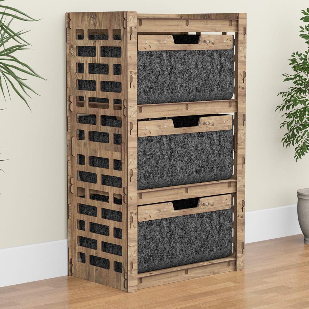 Комод для игрушек деревянный Hexagonica Brickwall на 3 ящика черные корзины 900х528х345 мм (111288)