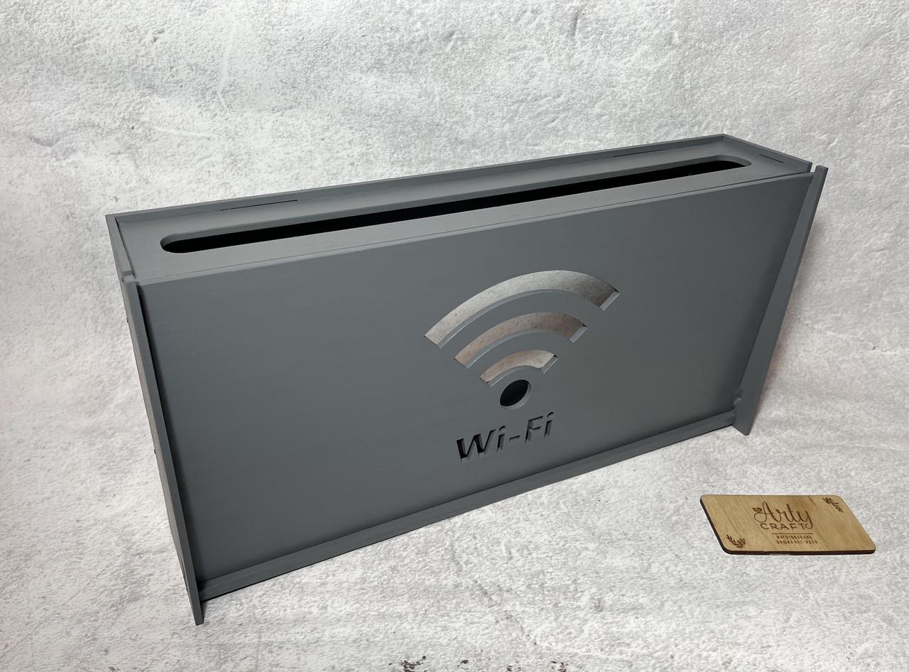 Коробка для роутера Wi-Fi дерев'яна на стіну 40х20х8 см Сірий (173) - фото 3