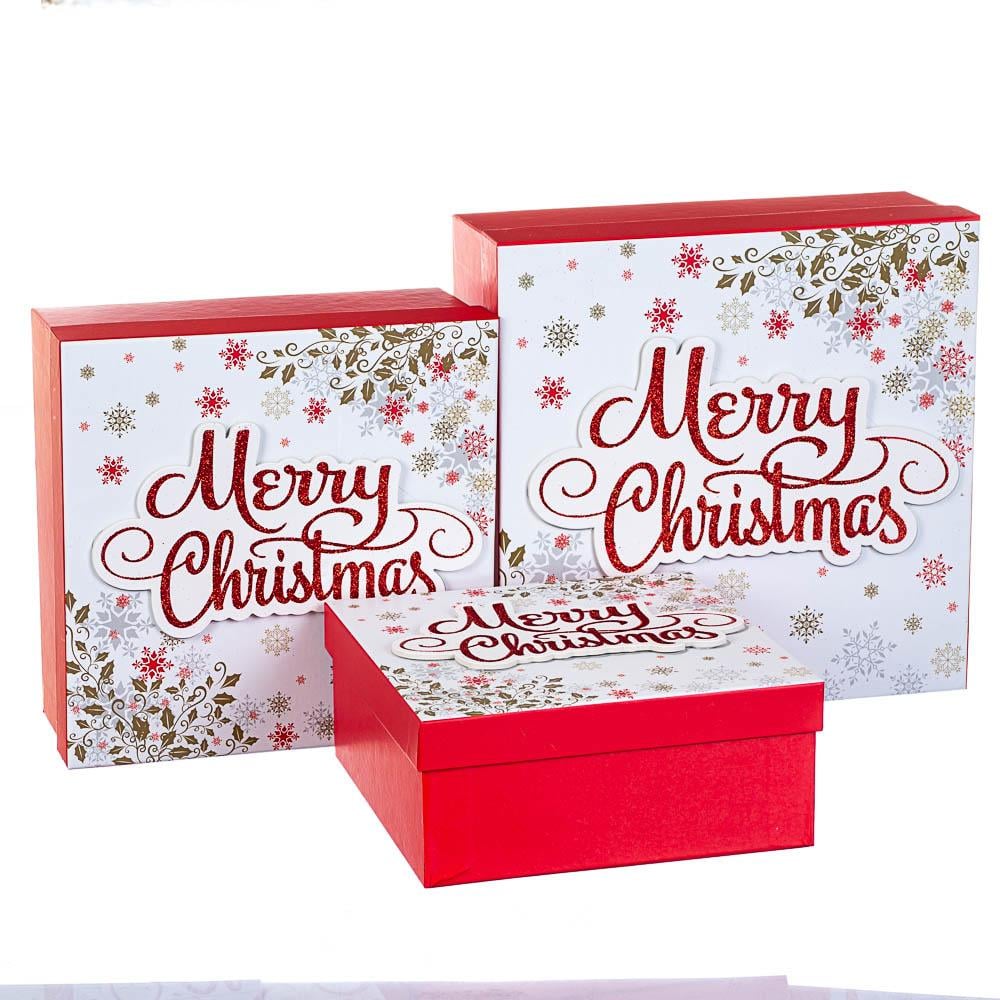 Набір коробок Elisey 8211-008 Merry Christmas 28х28х11 см 3 шт. Червоний (118-81-8211-008)